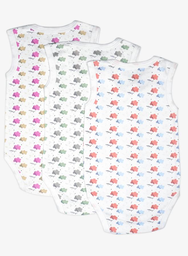 Babies Basic Pack of 3 - Super Combed Cotton Sleeveless Printed Bodysuit - Image 2